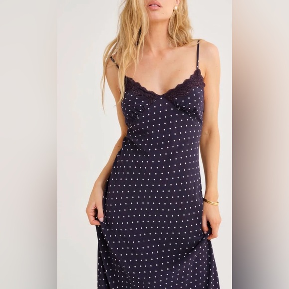 RUMORED Sinatra Polka Dot Navy Maxi Dress - Picture 1 of 6